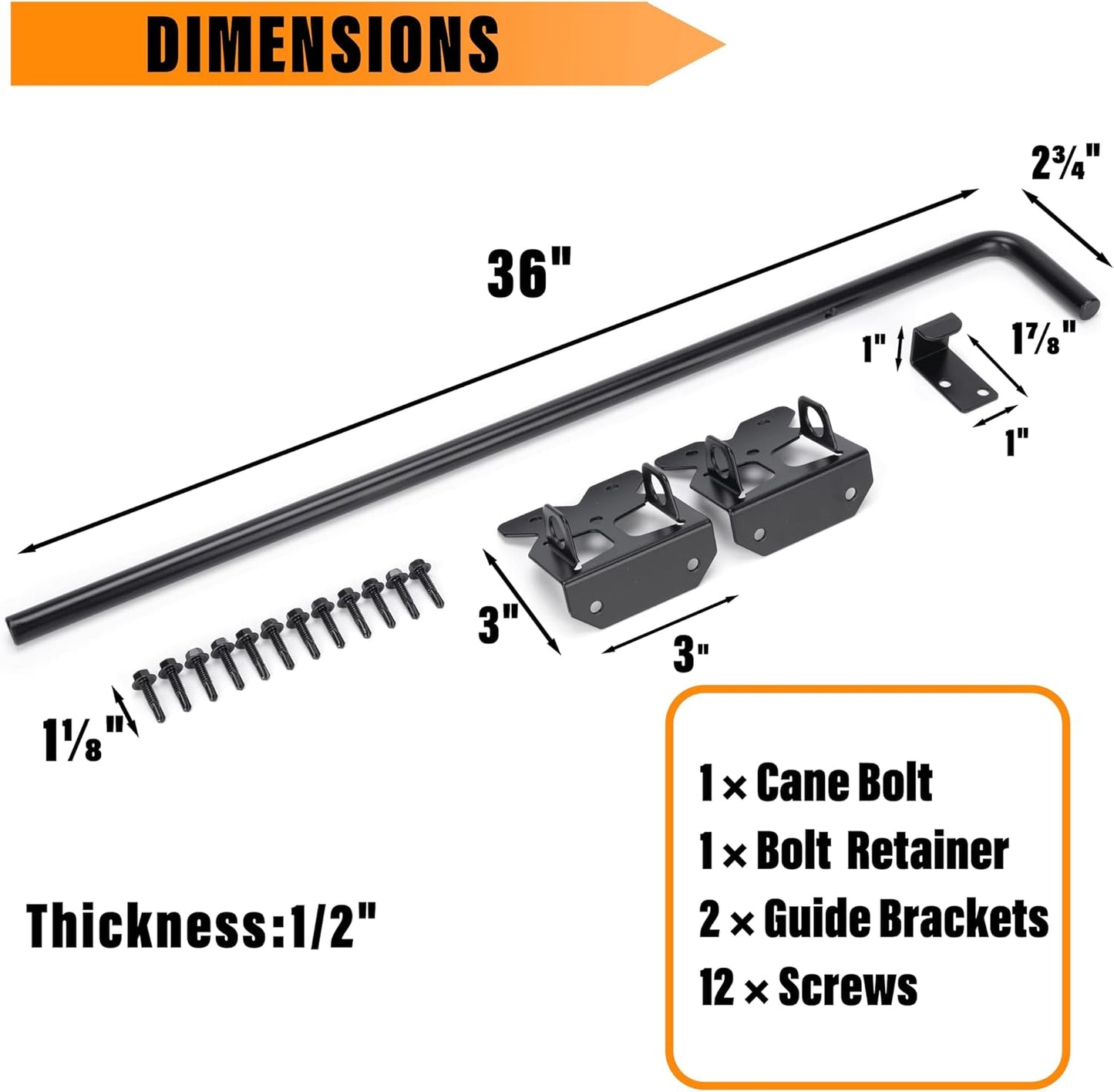 36" Heavy Duty Cane Bolt Gate Drop Rod-Steel Ground Latch for Wood, Metal, Vinyl Gates & Double Doors