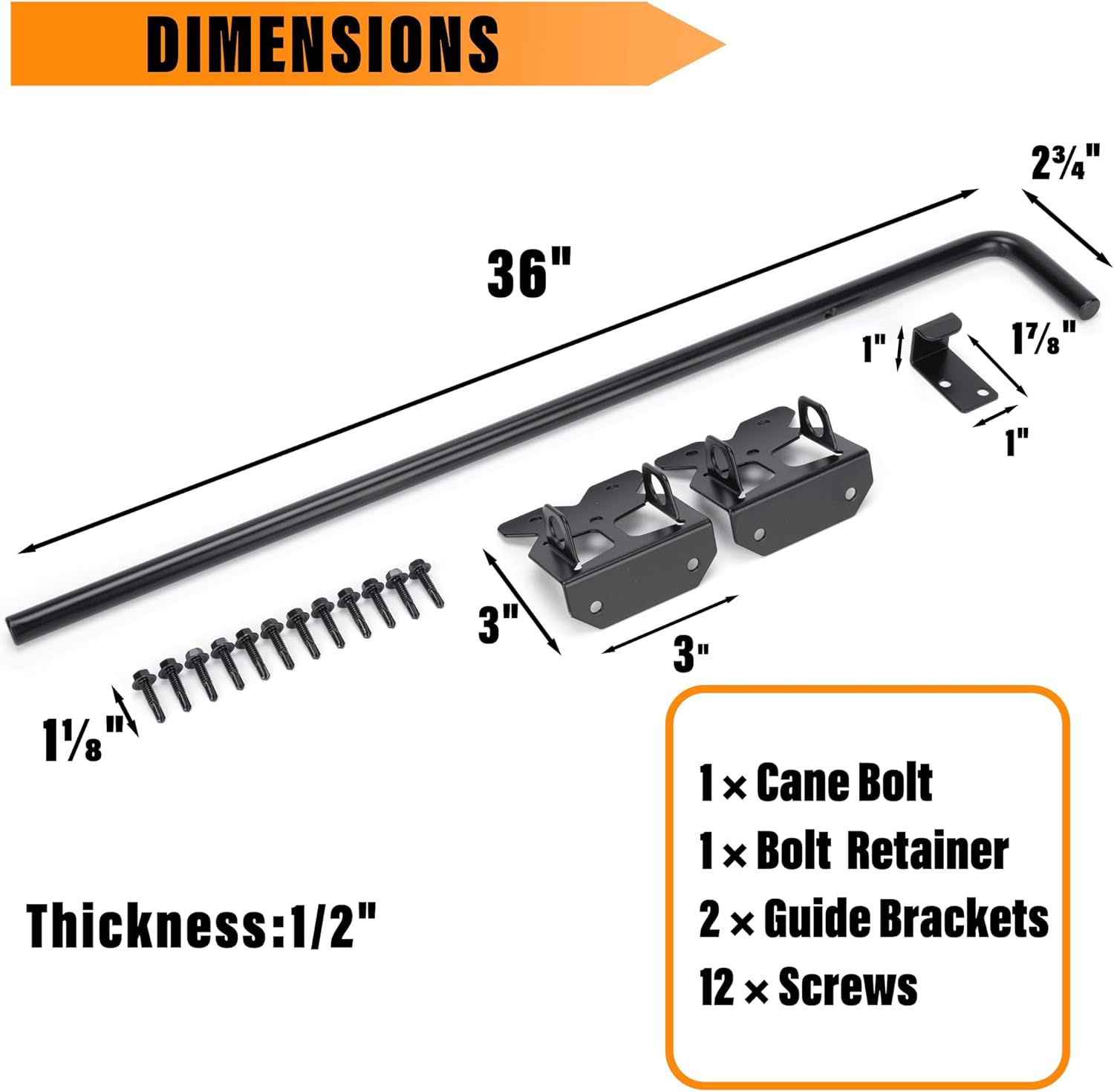 36" Heavy Duty Cane Bolt Gate Drop Rod-Steel Ground Latch for Wood, Metal, Vinyl Gates & Double Doors