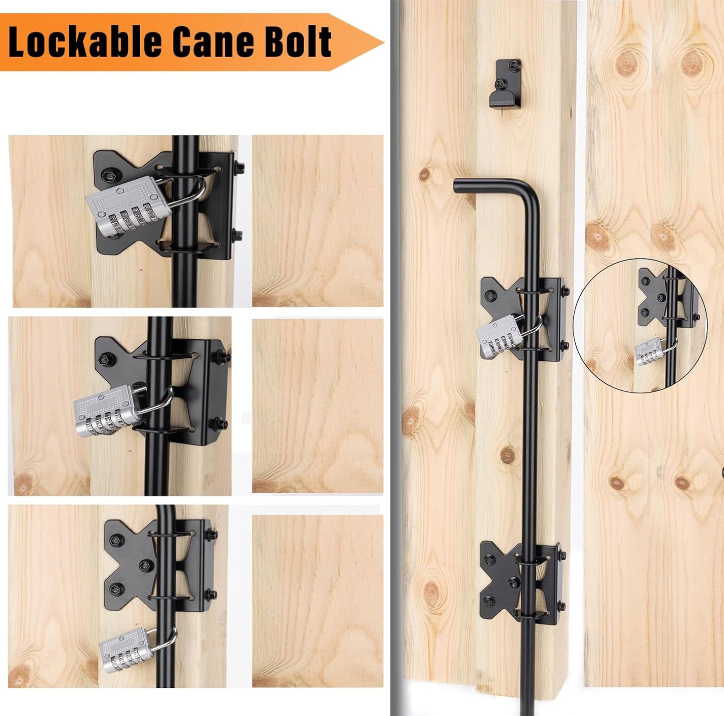 36" Heavy Duty Cane Bolt Gate Drop Rod-Steel Ground Latch for Wood, Metal, Vinyl Gates & Double Doors