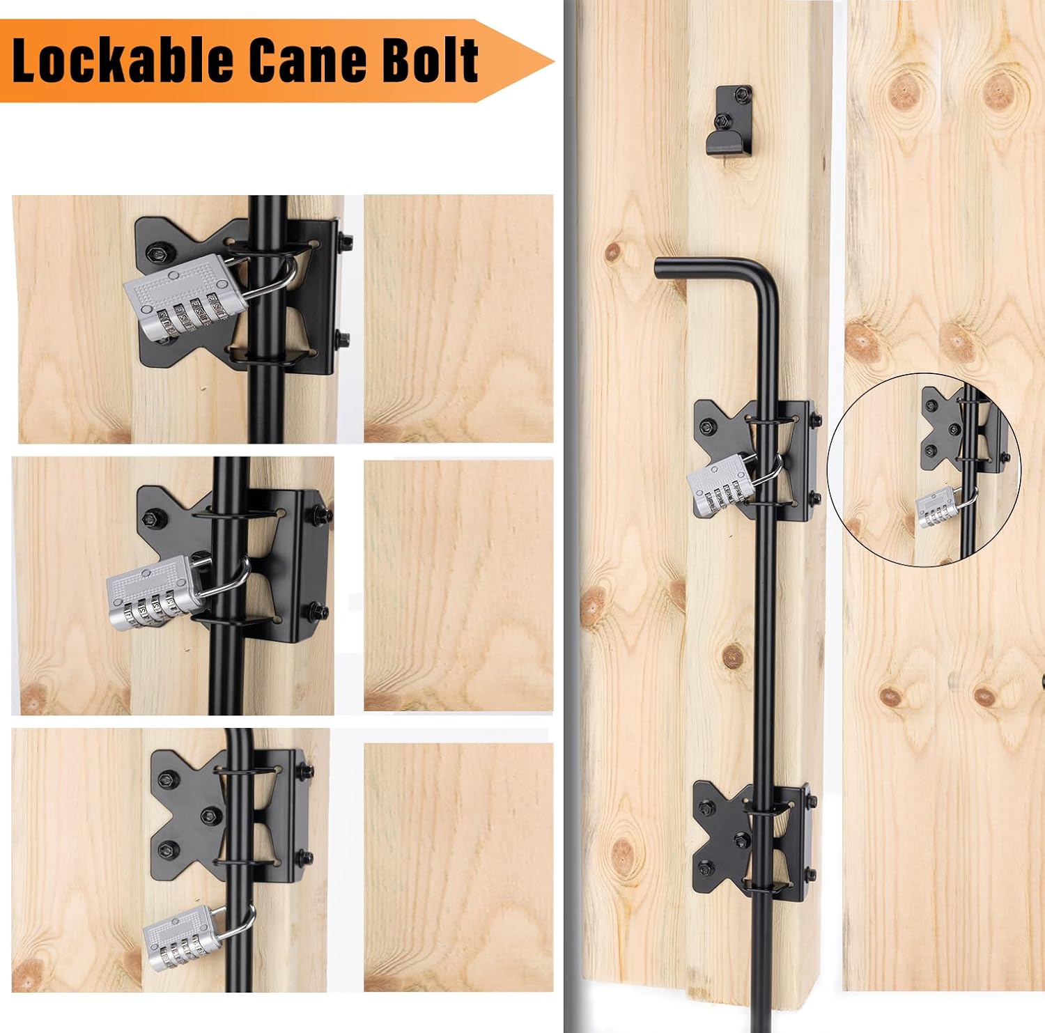 36" Heavy Duty Cane Bolt Gate Drop Rod-Steel Ground Latch for Wood, Metal, Vinyl Gates & Double Doors