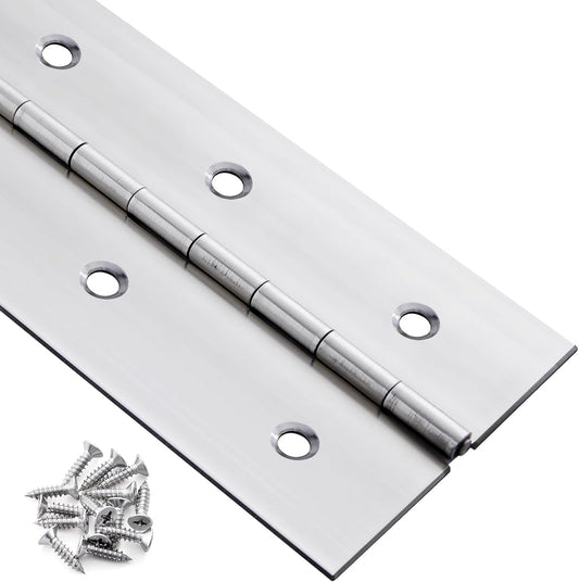 36 Inch Stainless Steel Piano Hinge with Holes - Heavy Duty Continuous Hinge for Cabinet, Doors, Wood Boxes - 0.060'' Thick