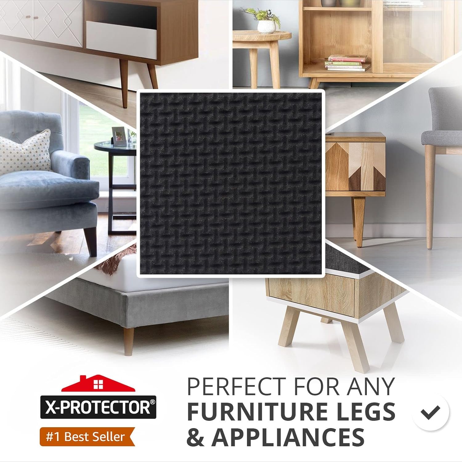 36-Pack X-PROTECTOR Non-Slip Furniture Pads - Self-Adhesive Rubber Grippers for Furniture Feet - Non-Skid Floor Protectors - 16 2", 12 3", 8 4" Pads