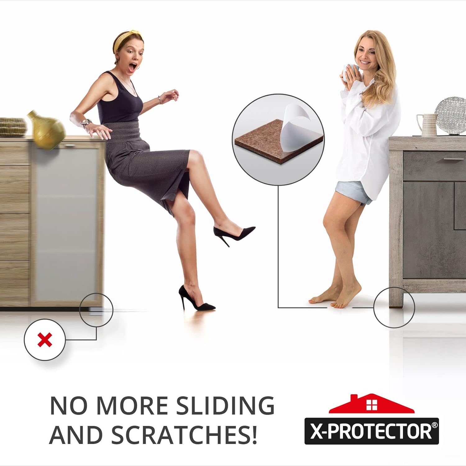 36-Pack X-PROTECTOR Non-Slip Furniture Pads - Self-Adhesive Rubber Grippers for Furniture Feet - Non-Skid Floor Protectors - 16 2", 12 3", 8 4" Pads