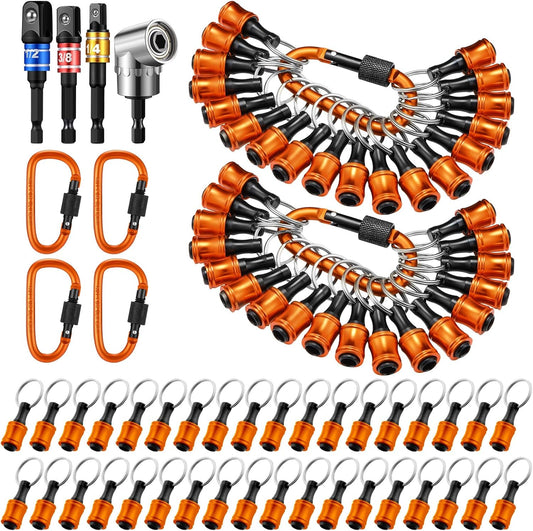 36-Piece Locking Bit Holder Keychain Set with 3 Socket Drill Bit Holders and 105° Screw Adapters in Orange Color