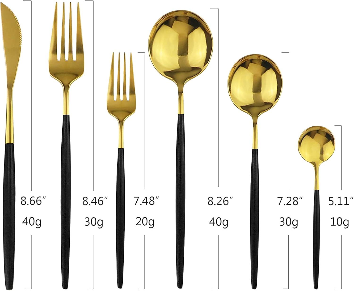 36-Piece Silverware Set with Black Handle, Mirror Polished Gold Flatware - 18/0 Stainless Steel Cutlery for Kitchen, Party, Wedding Service
