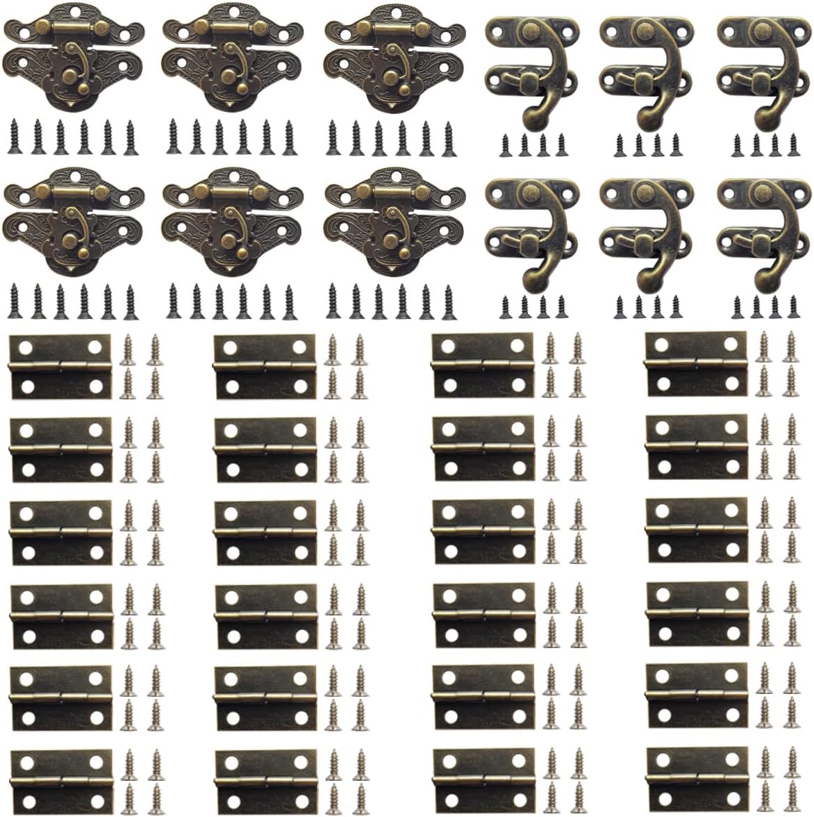 36 Sets Antique Bronze Tone Retro Jewelry Box Hinges and Latches Hooks for Wooden Boxes and Furniture