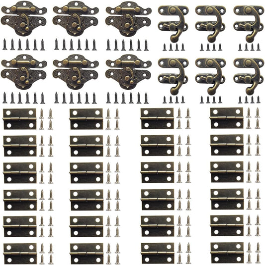 36 Sets Antique Bronze Tone Retro Jewelry Box Hinges and Latches Hooks for Wooden Boxes and Furniture