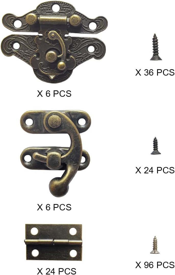 36 Sets Antique Bronze Tone Retro Jewelry Box Hinges and Latches Hooks for Wooden Boxes and Furniture