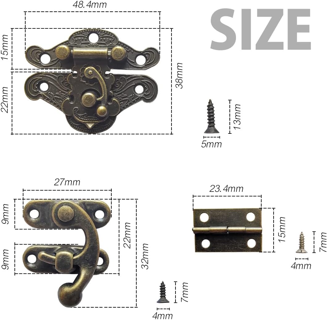 36 Sets Antique Bronze Tone Retro Jewelry Box Hinges and Latches Hooks for Wooden Boxes and Furniture