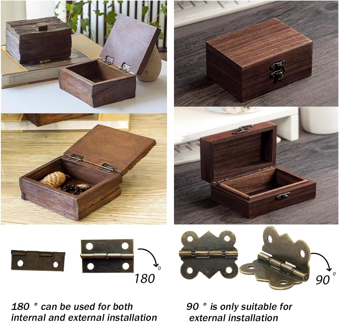 36 Sets Retro Bronze Brass Latch Hinges and Latches Hardware Kit for Wooden Jewelry Box and Decorative Cabinet with Matching Screws - 12 Catches and 24 Hinges