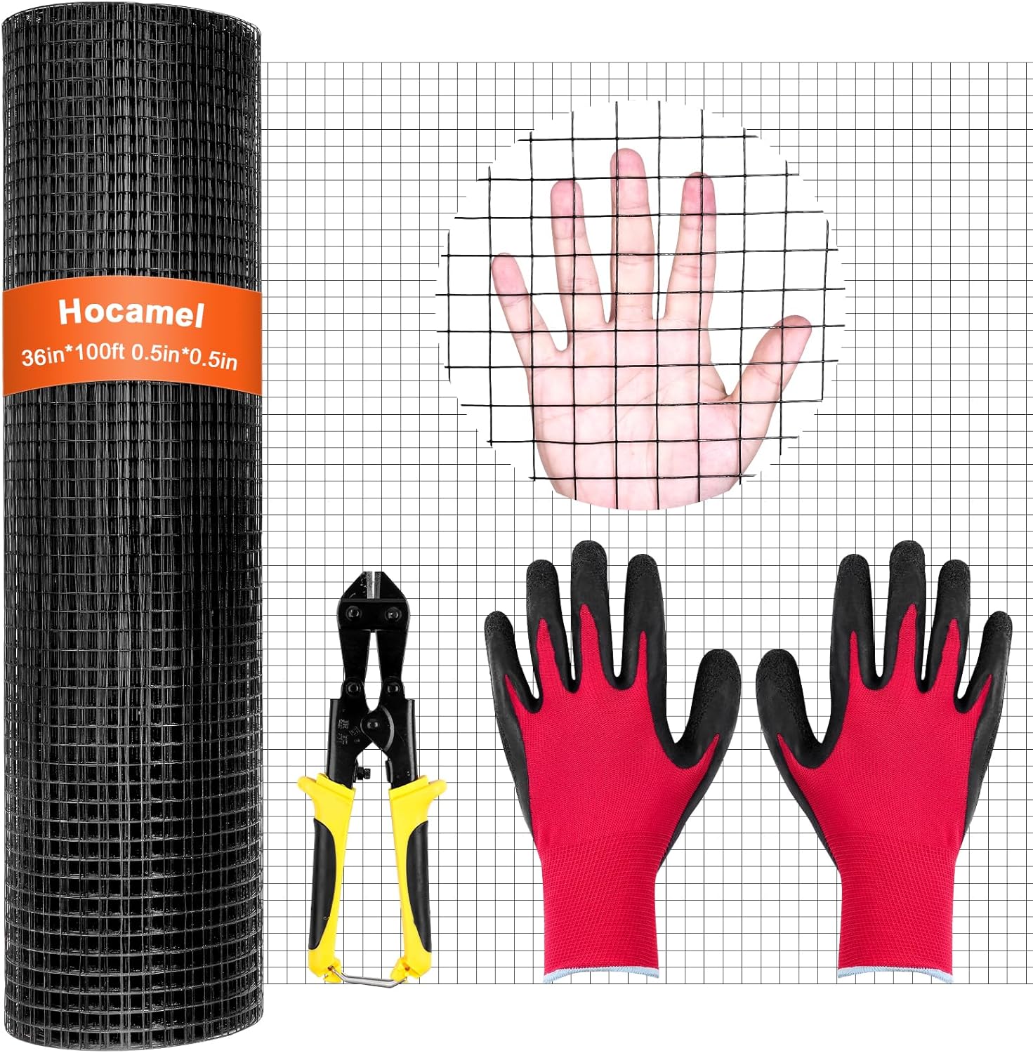 36 x 100 ft Black Vinyl Coated Hardware Cloth 1/2 inch Mesh Roll - 19 Gauge Galvanized Wire Metal Fencing for Poultry Cage and Home Projects