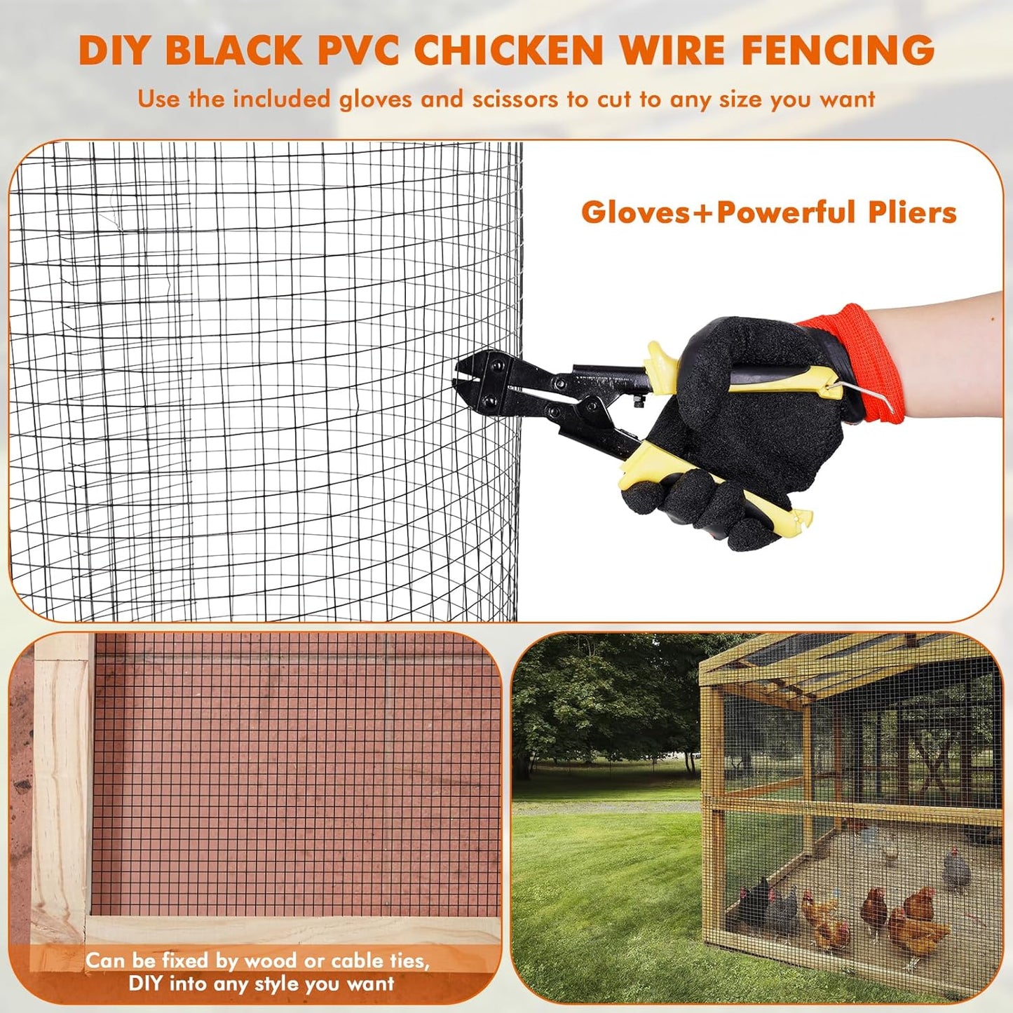 36 x 100 ft Black Vinyl Coated Hardware Cloth 1/2 inch Mesh Roll - 19 Gauge Galvanized Wire Metal Fencing for Poultry Cage and Home Projects