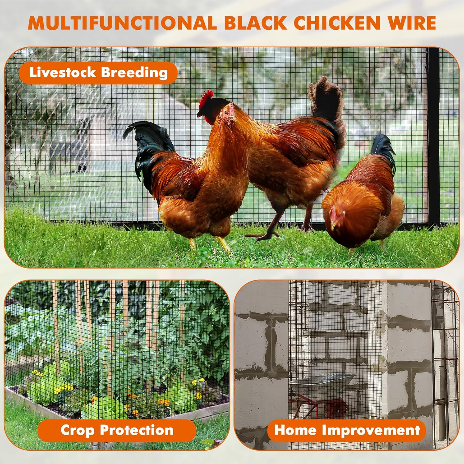 36 x 100 ft Black Vinyl Coated Hardware Cloth 1/2 inch Mesh Roll - 19 Gauge Galvanized Wire Metal Fencing for Poultry Cage and Home Projects