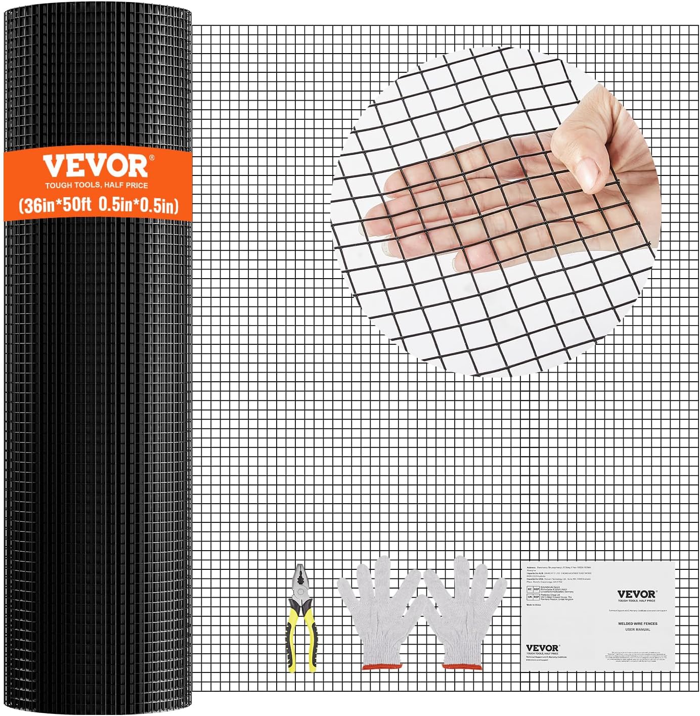 36'' x 50' 1/2 inch Galvanized Wire Mesh Roll for Chicken Coop, Rabbit Snake Fences - VEVOR Hardware Cloth, 19 Gauge Vinyl Coated Metal Wire Mesh - WildKart