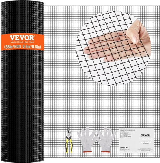 36'' x 50' 1/2 inch Galvanized Wire Mesh Roll for Chicken Coop, Rabbit Snake Fences - VEVOR Hardware Cloth, 19 Gauge Vinyl Coated Metal Wire Mesh - WildKart