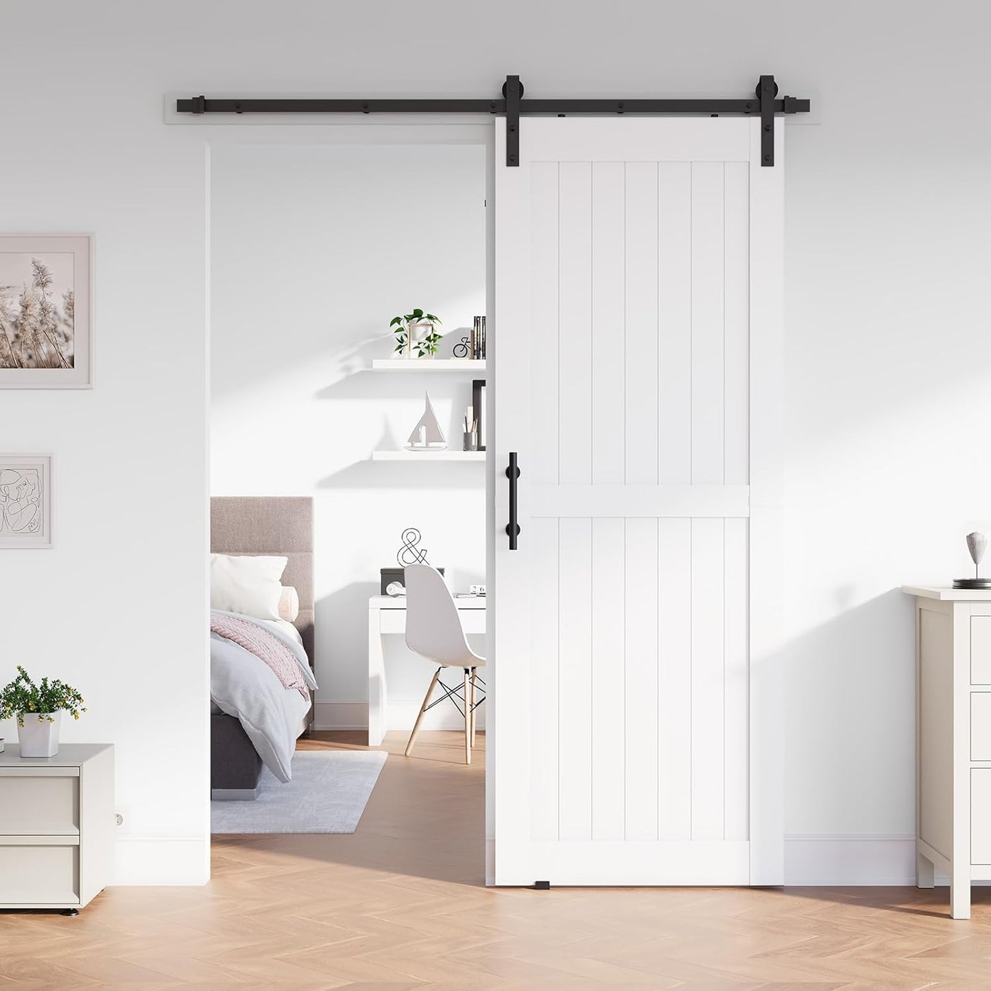 36 x 96 inch White PVC Vinyl Barn Door with Sliding Hardware Kit - Lightweight, Predrilled, Assembly Required