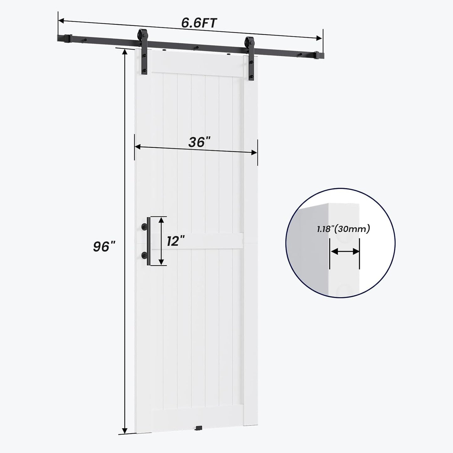 36 x 96 inch White PVC Vinyl Barn Door with Sliding Hardware Kit - Lightweight, Predrilled, Assembly Required