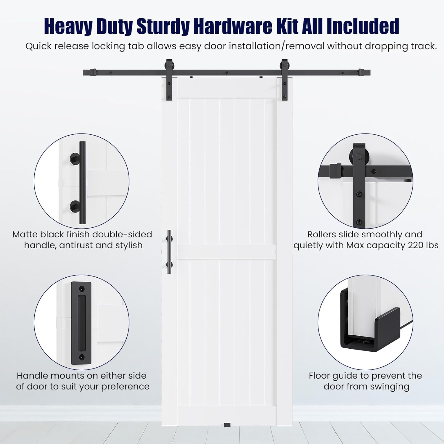 36 x 96 inch White PVC Vinyl Barn Door with Sliding Hardware Kit - Lightweight, Predrilled, Assembly Required