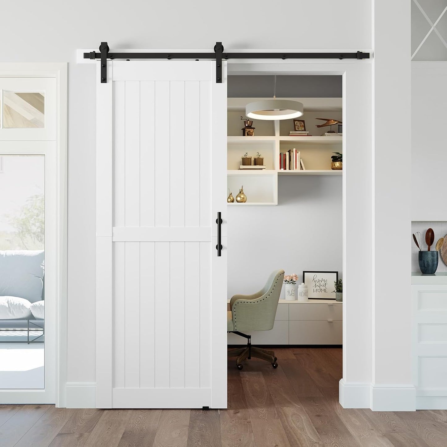 36 x 96 inch White PVC Vinyl Barn Door with Sliding Hardware Kit - Lightweight, Predrilled, Assembly Required