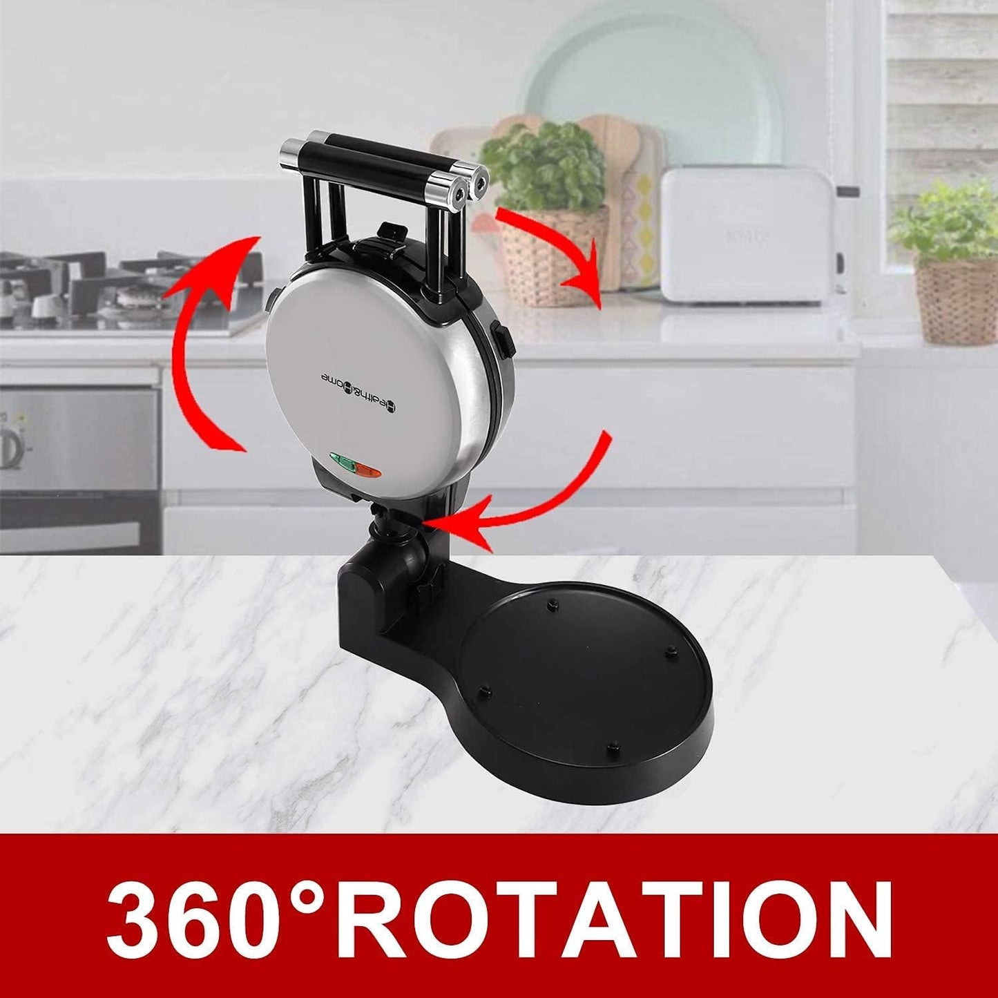 360 Rotating Belgian Waffle Maker with Nonstick Plates for Baking Waffles and Omelets at Home