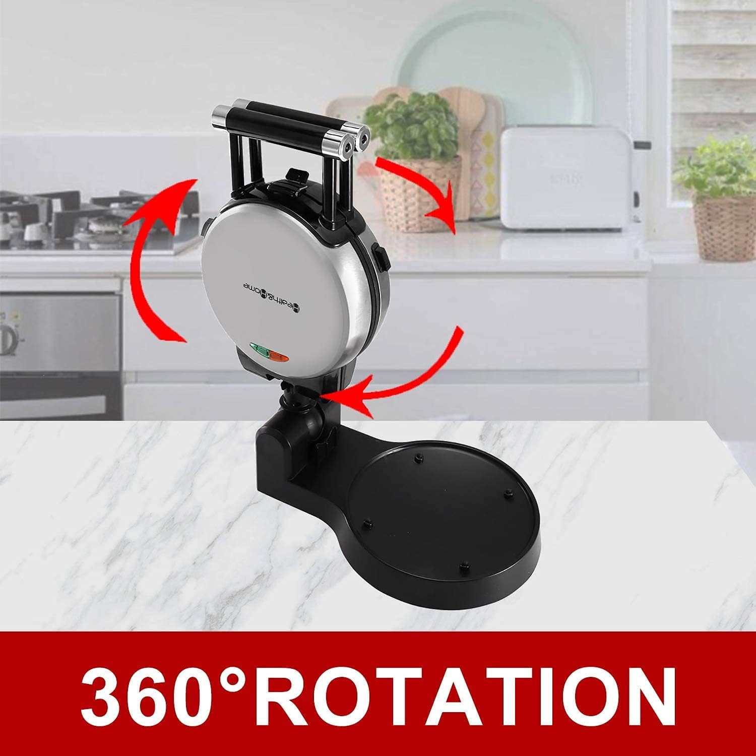 360 Rotating Belgian Waffle Maker with Nonstick Plates for Baking Waffles and Omelets at Home