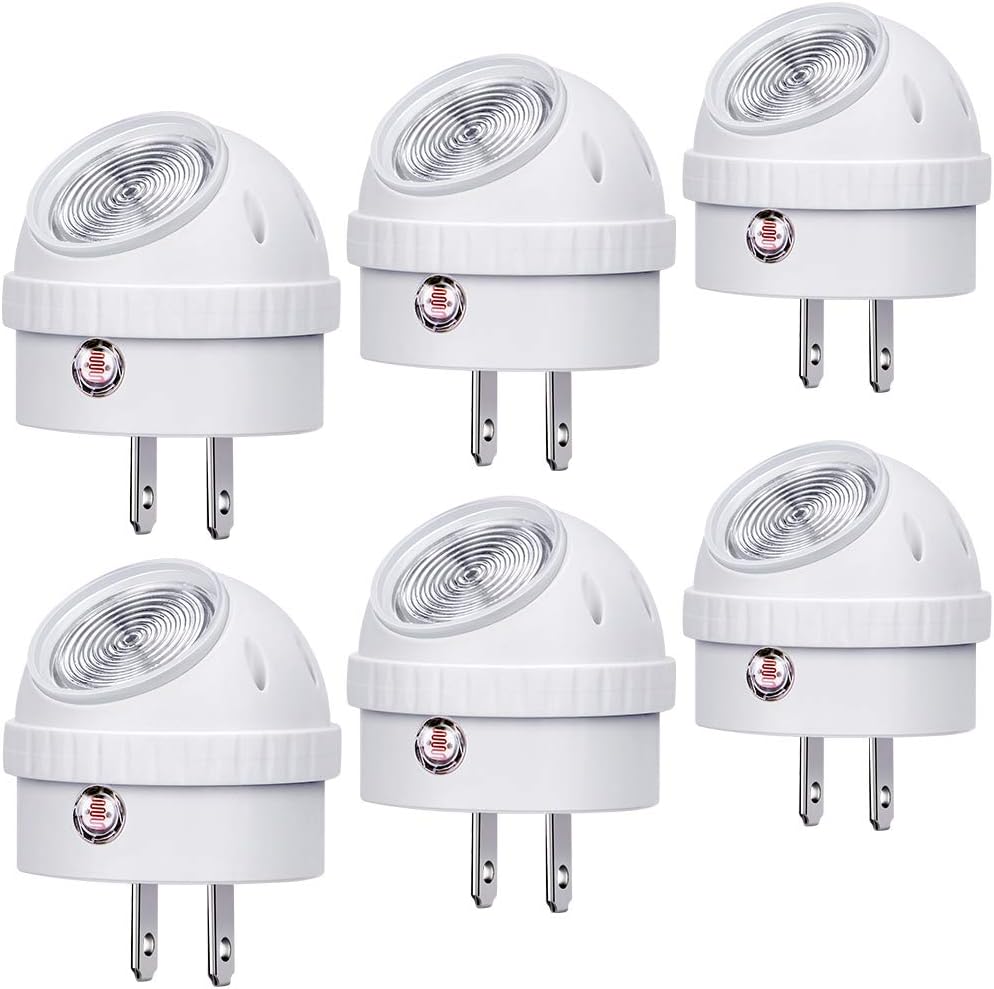 360° Rotation Neutral White LED Nightlights with Dusk to Dawn Sensor - 6 Pack for Bedroom, Hallway, Bathroom, Kitchen, Stairways, Corridor - Kids & Adults Friendly