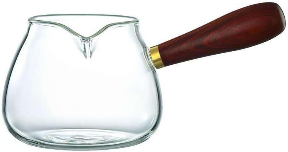 360ml Glass Milk Pan with Wooden Handle - Clear Tea Kettle Dispenser Pot for Loose Leaf Tea - AM0XEB0JGS5US