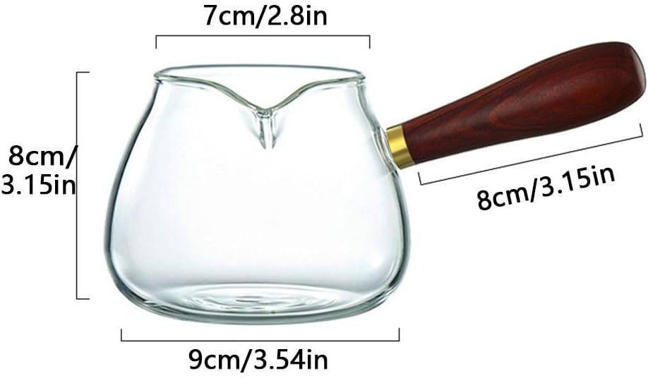 360ml Glass Milk Pan with Wooden Handle - Clear Tea Kettle Dispenser Pot for Loose Leaf Tea - AM0XEB0JGS5US