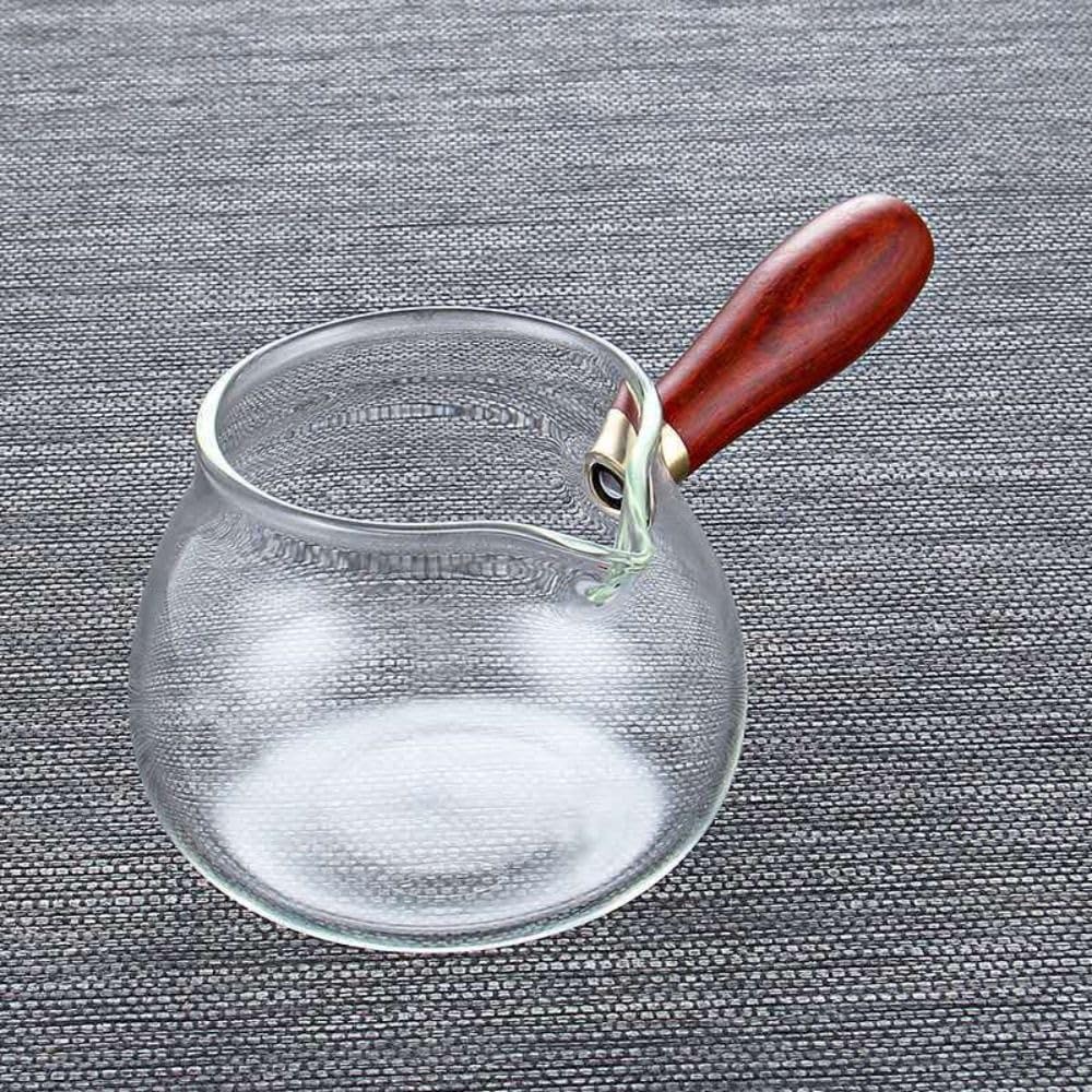 360ml Glass Milk Pan with Wooden Handle - Clear Tea Kettle Dispenser Pot for Loose Leaf Tea - AM0XEB0JGS5US