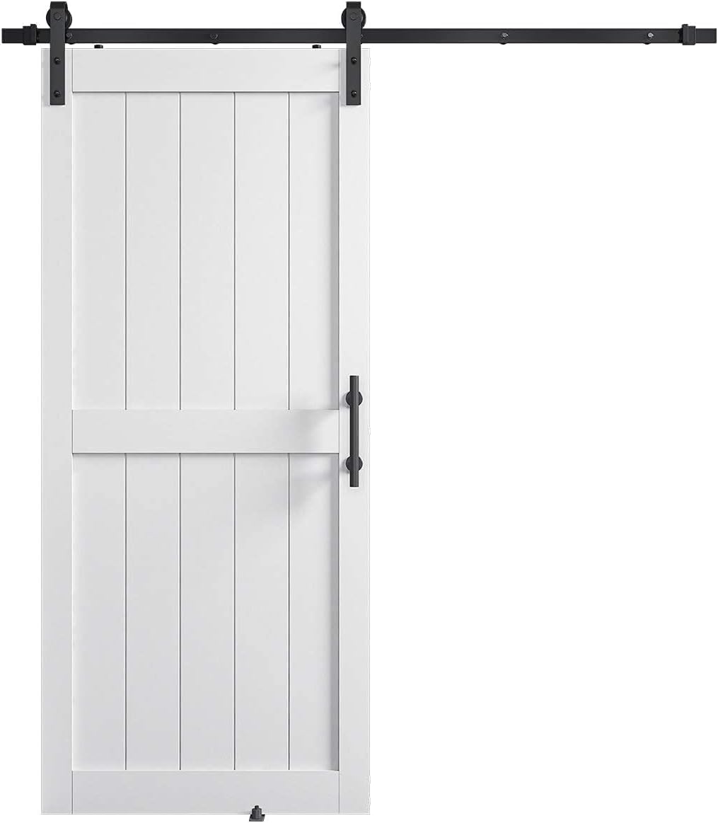 36in x 84in White Sliding Barn Door Kit with Hardware & Handle - Easy Assembly, Water-Proof PVC Surface - WildKart