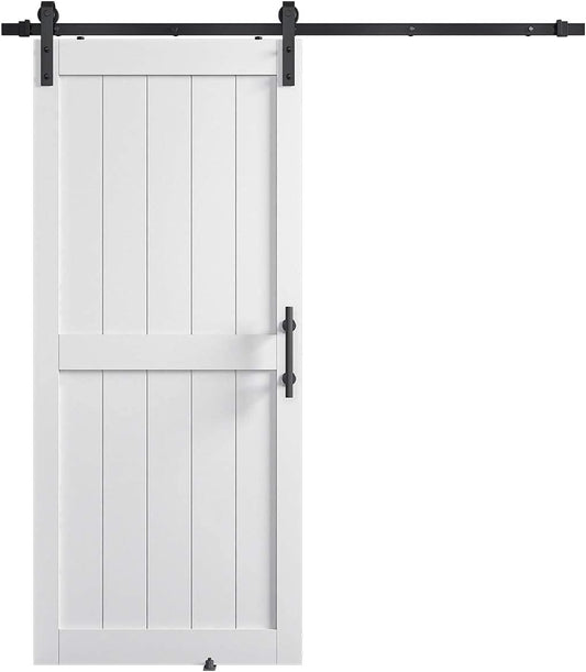 36in x 84in White Sliding Barn Door Kit with Hardware & Handle - Easy Assembly, Water-Proof PVC Surface - WildKart