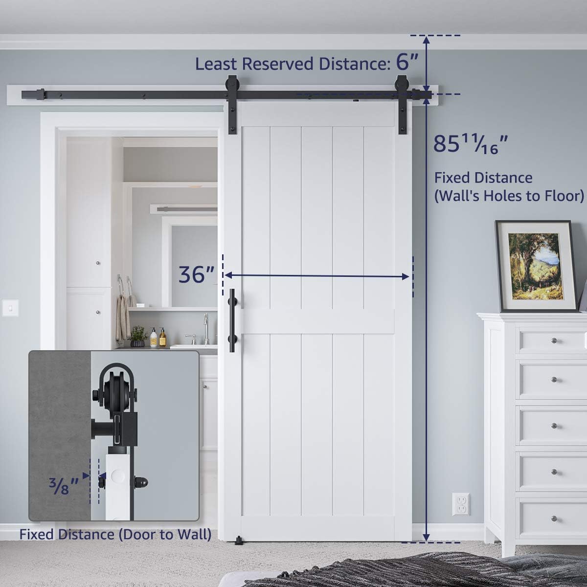 36in x 84in White Sliding Barn Door Kit with Hardware & Handle - Easy Assembly, Water-Proof PVC Surface - WildKart
