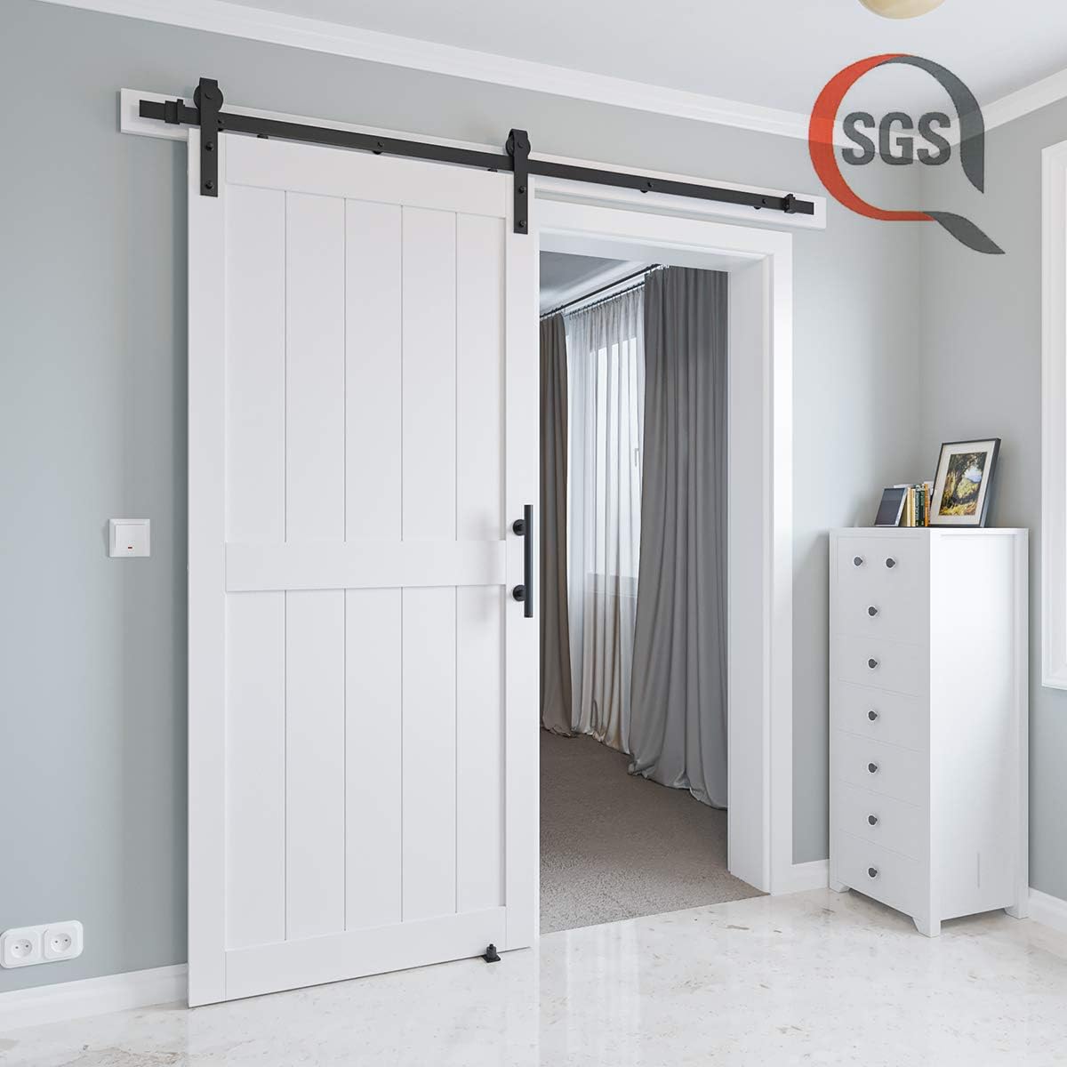 36in x 84in White Sliding Barn Door Kit with Hardware & Handle - Easy Assembly, Water-Proof PVC Surface - WildKart