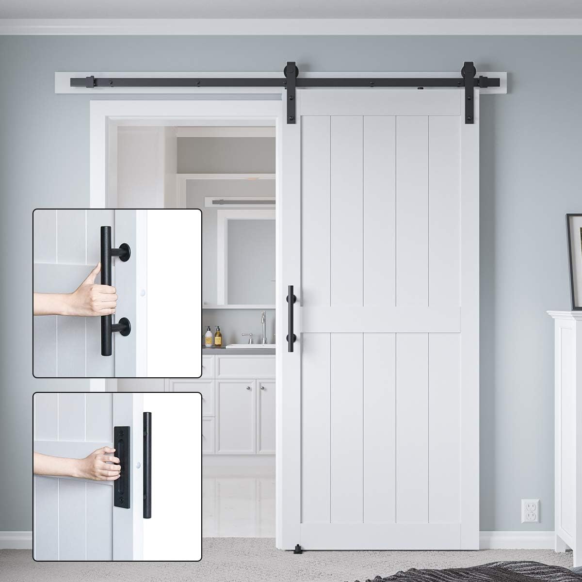 36in x 84in White Sliding Barn Door Kit with Hardware & Handle - Easy Assembly, Water-Proof PVC Surface - WildKart