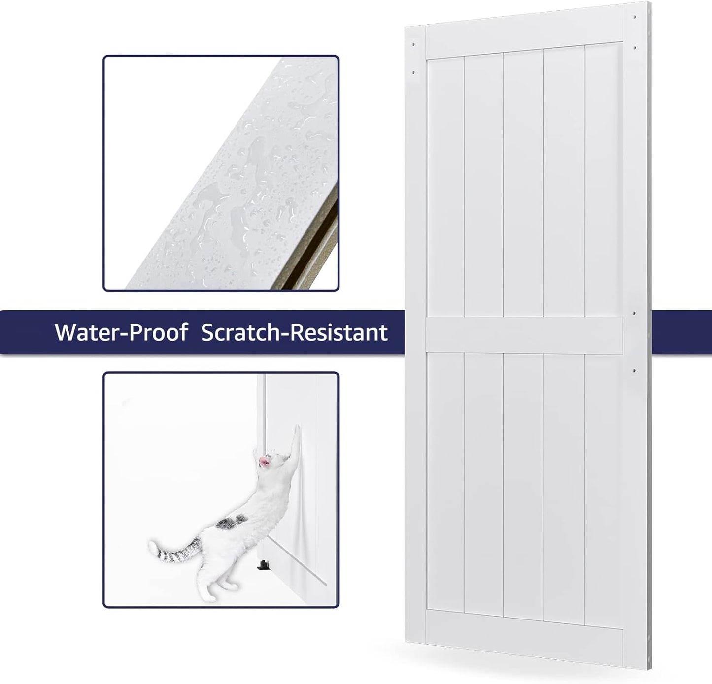 36in x 84in White Sliding Barn Door Kit with Hardware & Handle - Easy Assembly, Water-Proof PVC Surface - WildKart