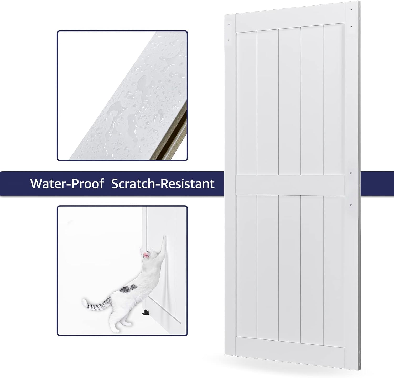 36in x 84in White Sliding Barn Door Kit with Hardware & Handle - Easy Assembly, Water-Proof PVC Surface - WildKart