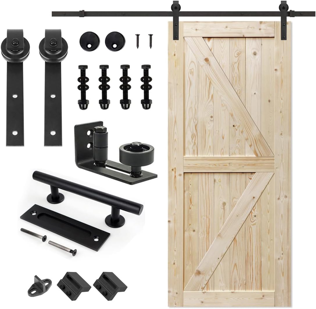 36"x80" Unfinished British Brace Knotty Barn Door with Sliding Hardware Kit - Simple Assembly - S&Z TOPHAND - WildKart