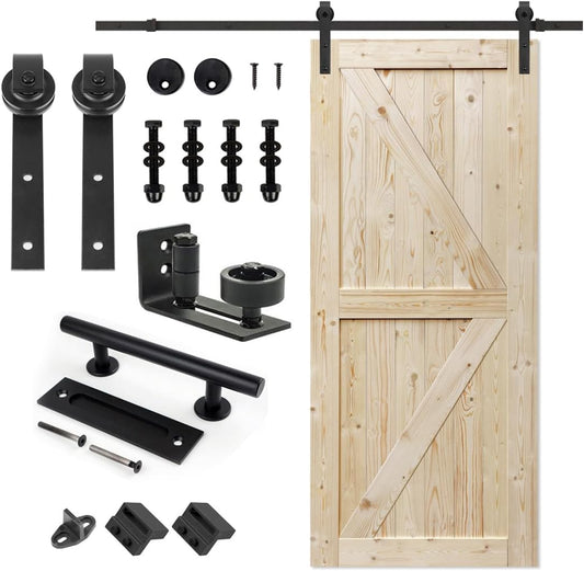 36"x80" Unfinished British Brace Knotty Barn Door with Sliding Hardware Kit - Simple Assembly - S&Z TOPHAND - WildKart