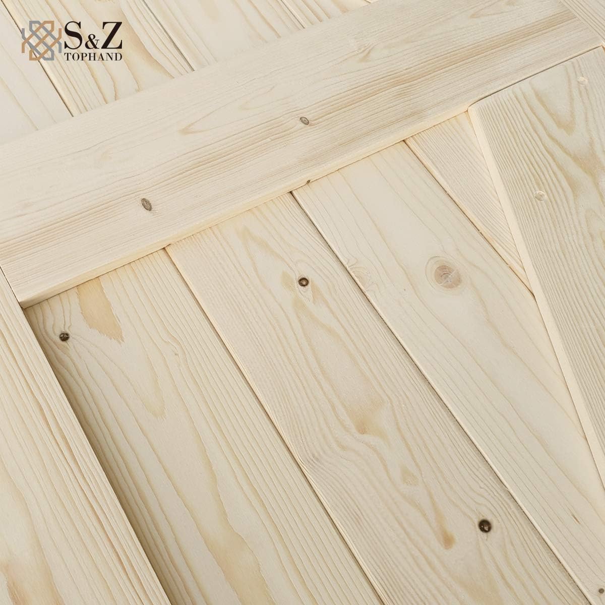 36"x80" Unfinished British Brace Knotty Barn Door with Sliding Hardware Kit - Simple Assembly - S&Z TOPHAND - WildKart