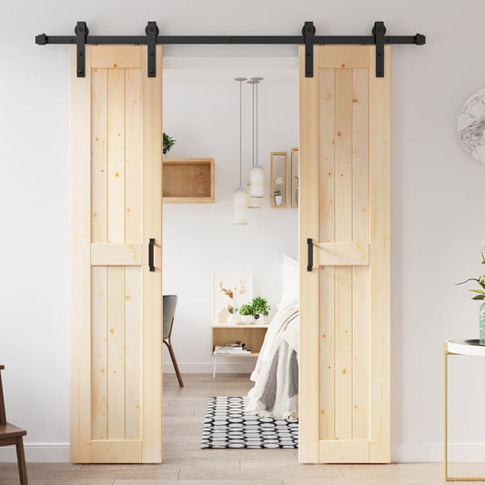 36x84 inch Double Sliding Barn Wood Door Slab with 6.6ft Hardware Kit - Easy DIY Assembly