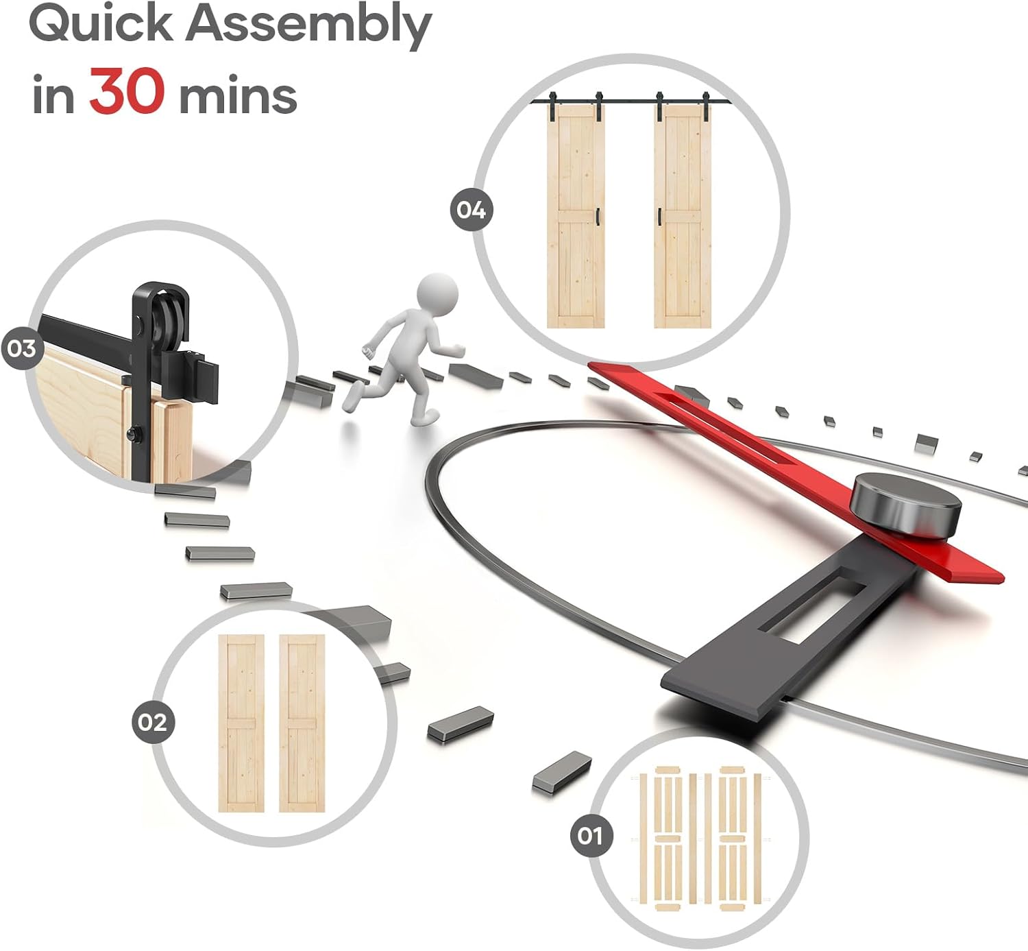 36x84 inch Double Sliding Barn Wood Door Slab with 6.6ft Hardware Kit - Easy DIY Assembly