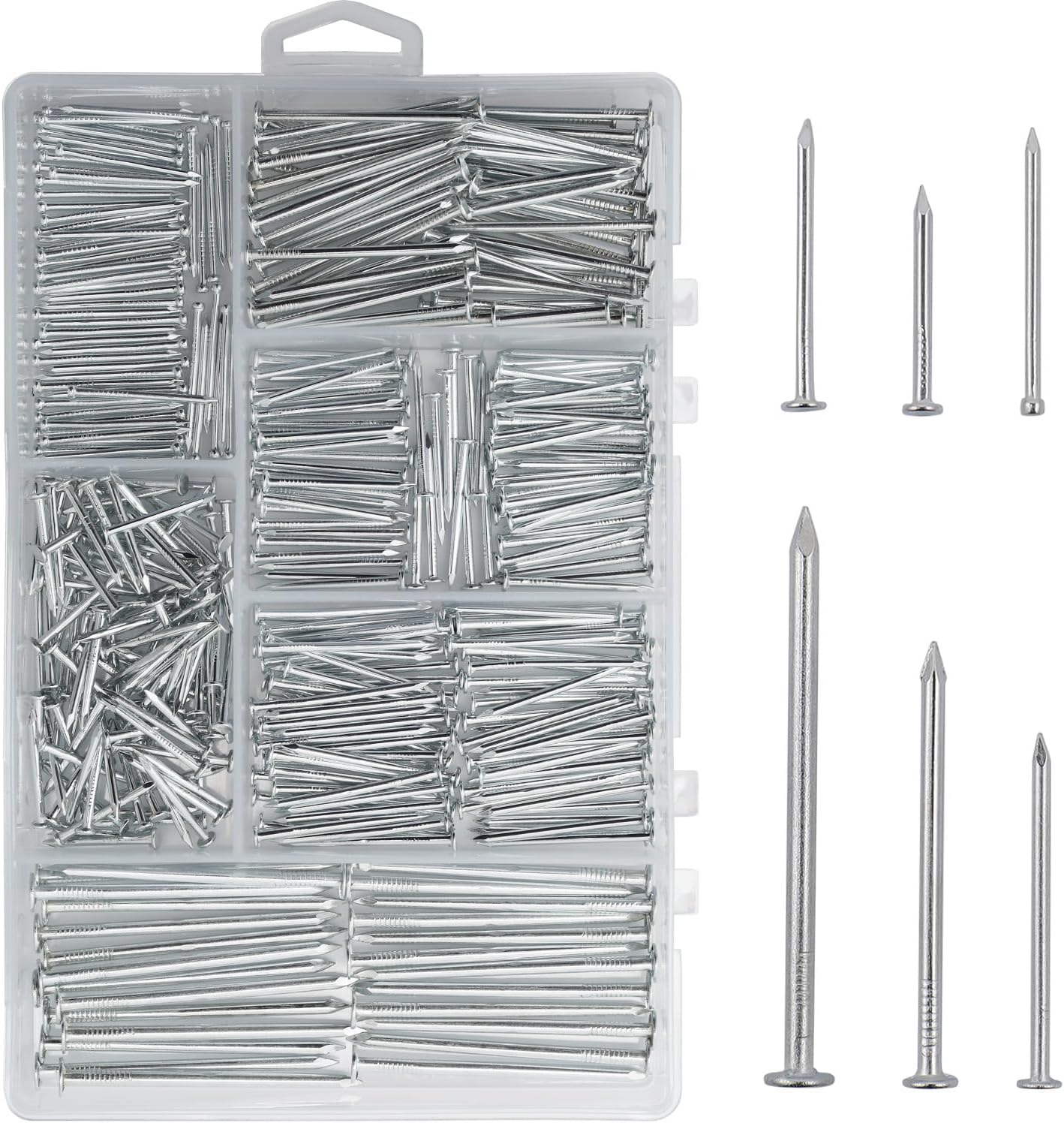 376pcs Galvanized Hardware Nails Assortment Kit with Storage Box - 2" Picture Hanging, Wood, Wall Nails - Premium Quality, 6 Sizes - WildKart