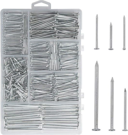 376pcs Galvanized Hardware Nails Assortment Kit with Storage Box - 2" Picture Hanging, Wood, Wall Nails - Premium Quality, 6 Sizes - WildKart