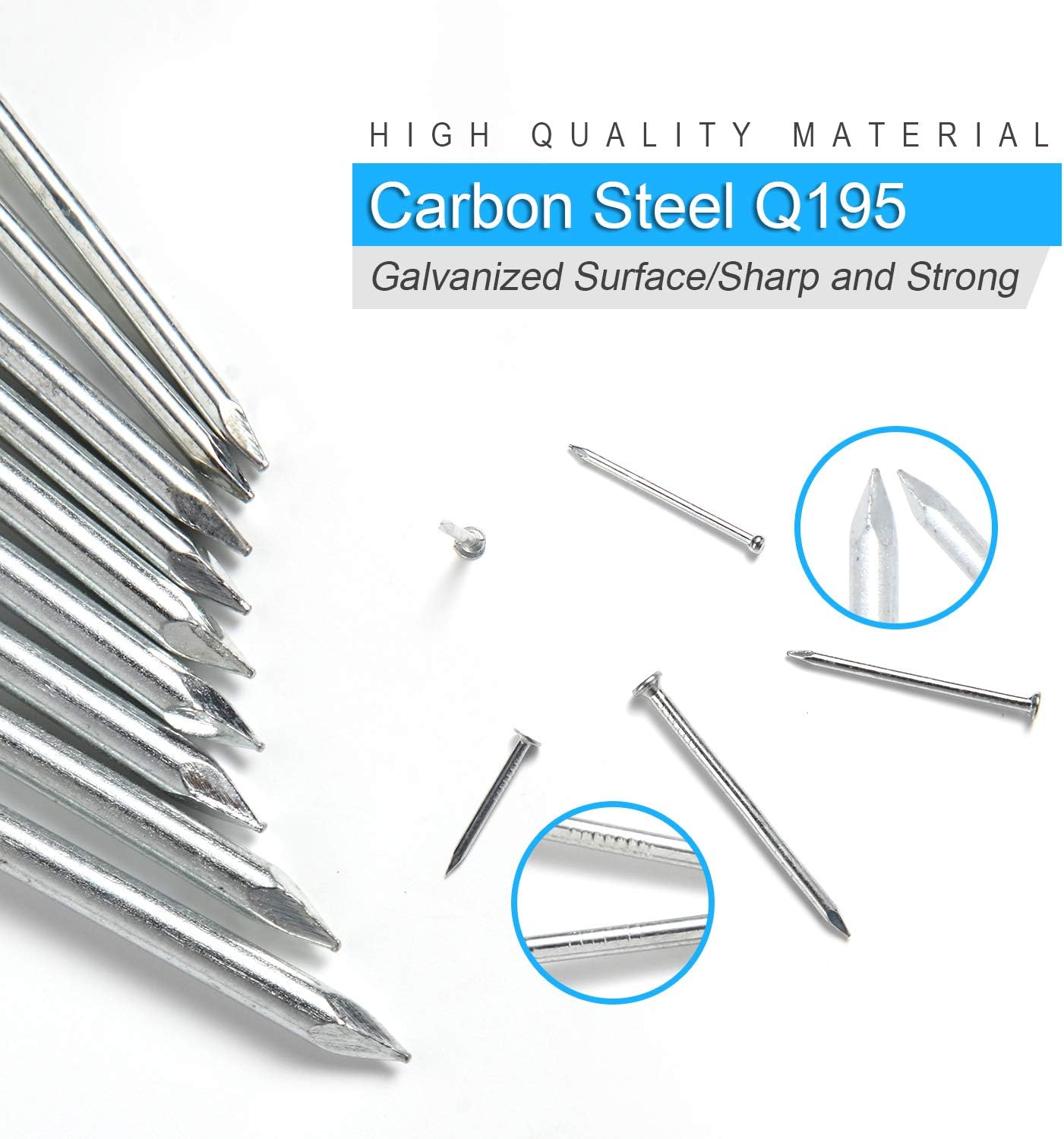 376pcs Galvanized Hardware Nails Assortment Kit with Storage Box - 2" Picture Hanging, Wood, Wall Nails - Premium Quality, 6 Sizes - WildKart