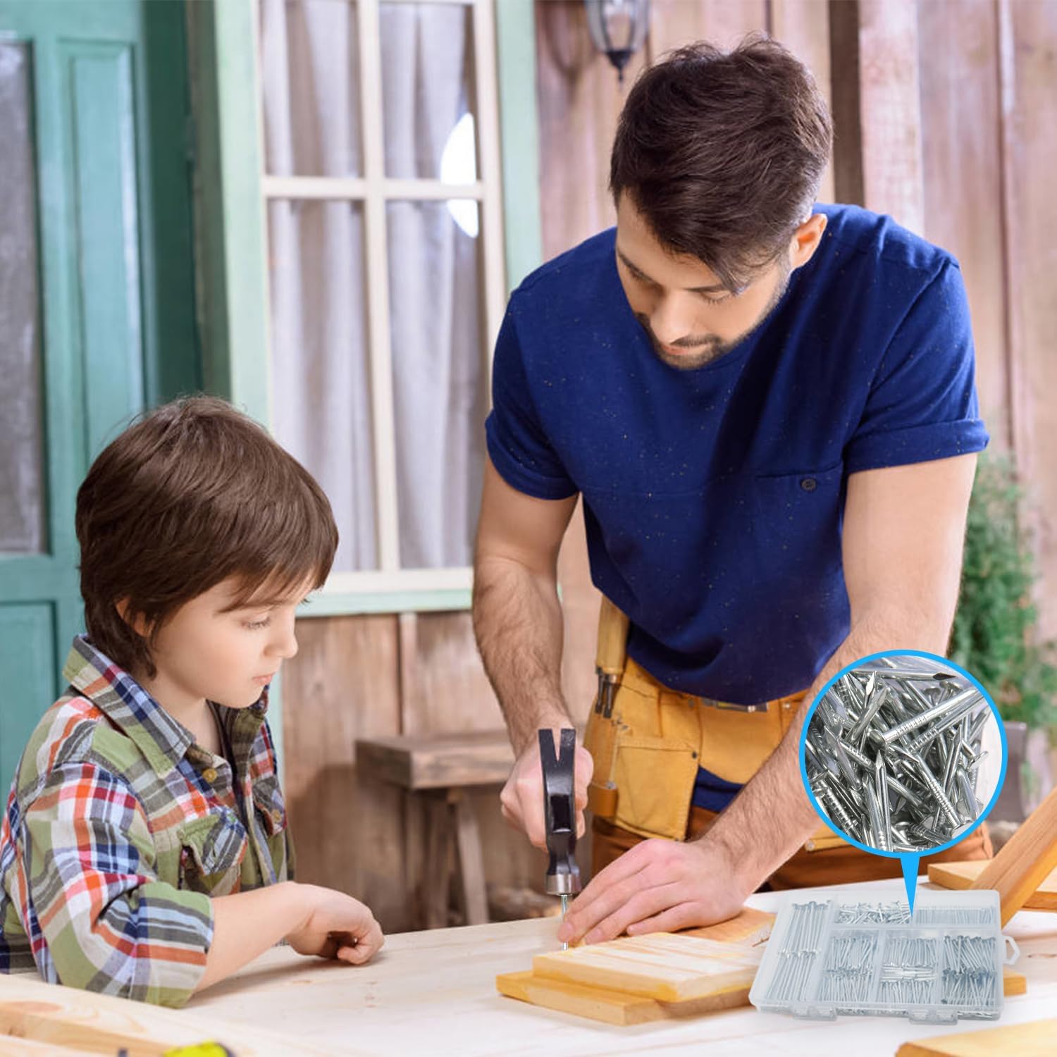 376pcs Galvanized Hardware Nails Assortment Kit with Storage Box - 2" Picture Hanging, Wood, Wall Nails - Premium Quality, 6 Sizes - WildKart