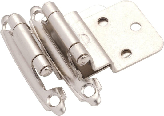 3/8" Inset Brushed Nickel Self Closing Cabinet Hinges for Kitchen Cabinets - Pack of 50 with Silicon Bumpers & Upgraded Screws