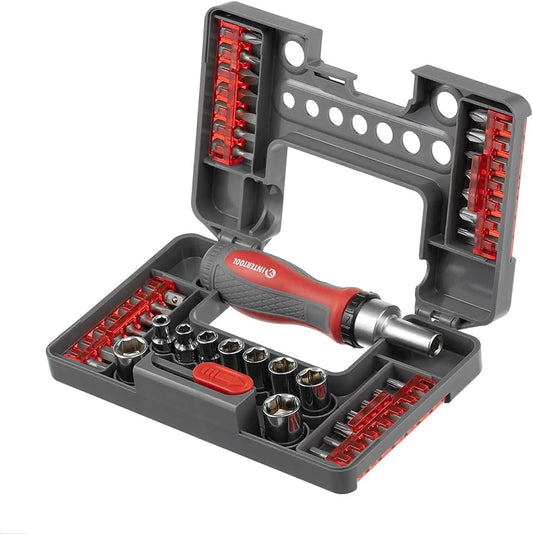 38-Piece Ratchet Screwdriver Set with Bits & Sockets in Compact Storage Case - Multi All In One Tool