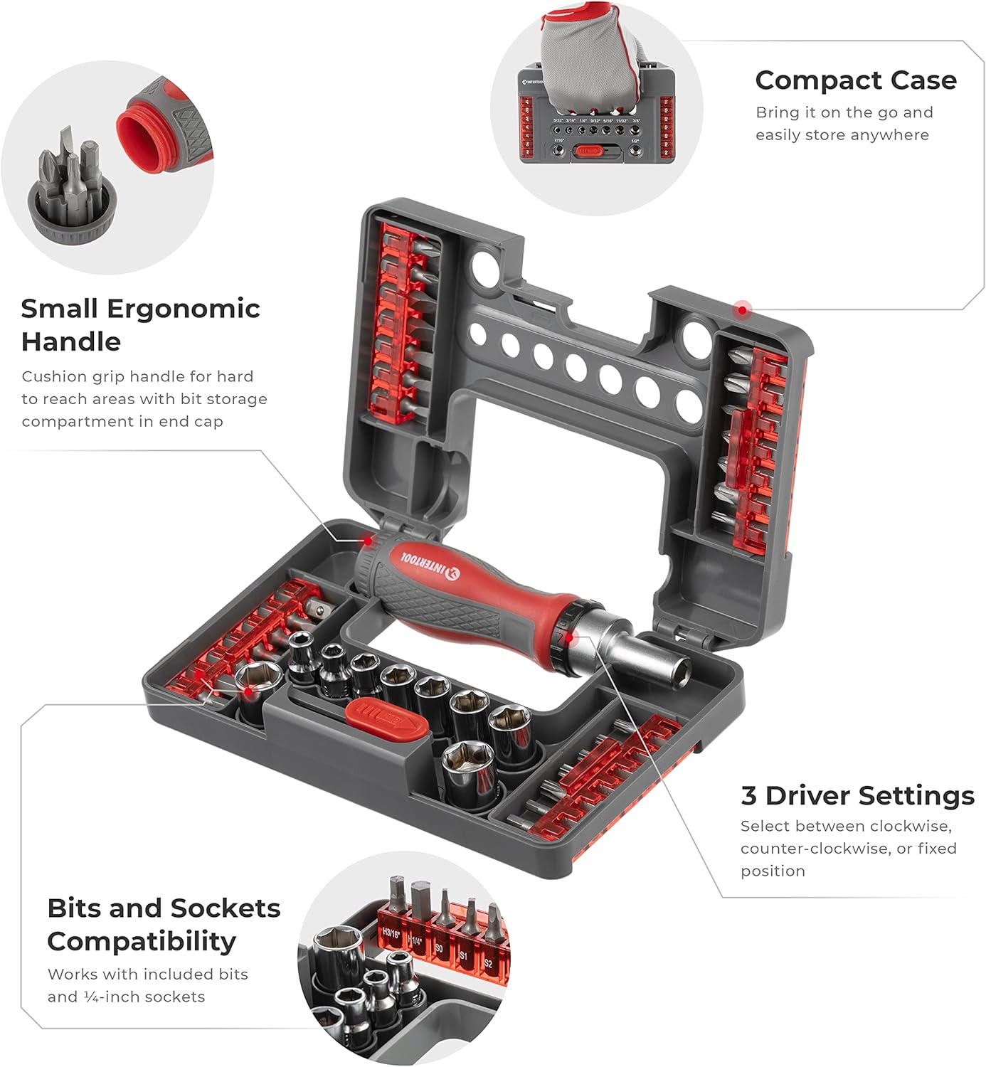 38-Piece Ratchet Screwdriver Set with Bits & Sockets in Compact Storage Case - Multi All In One Tool