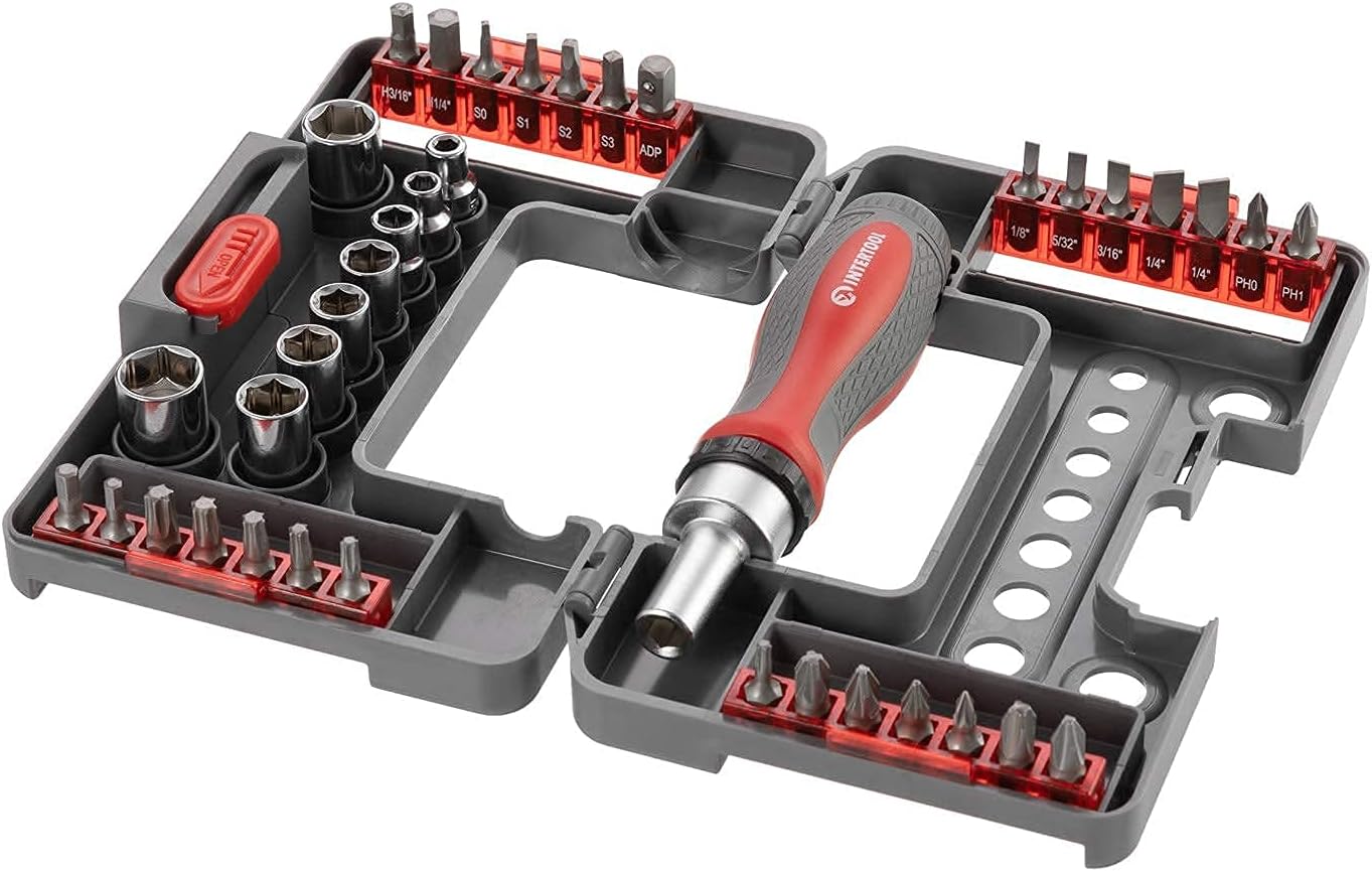 38-Piece Ratchet Screwdriver Set with Bits & Sockets in Compact Storage Case - Multi All In One Tool