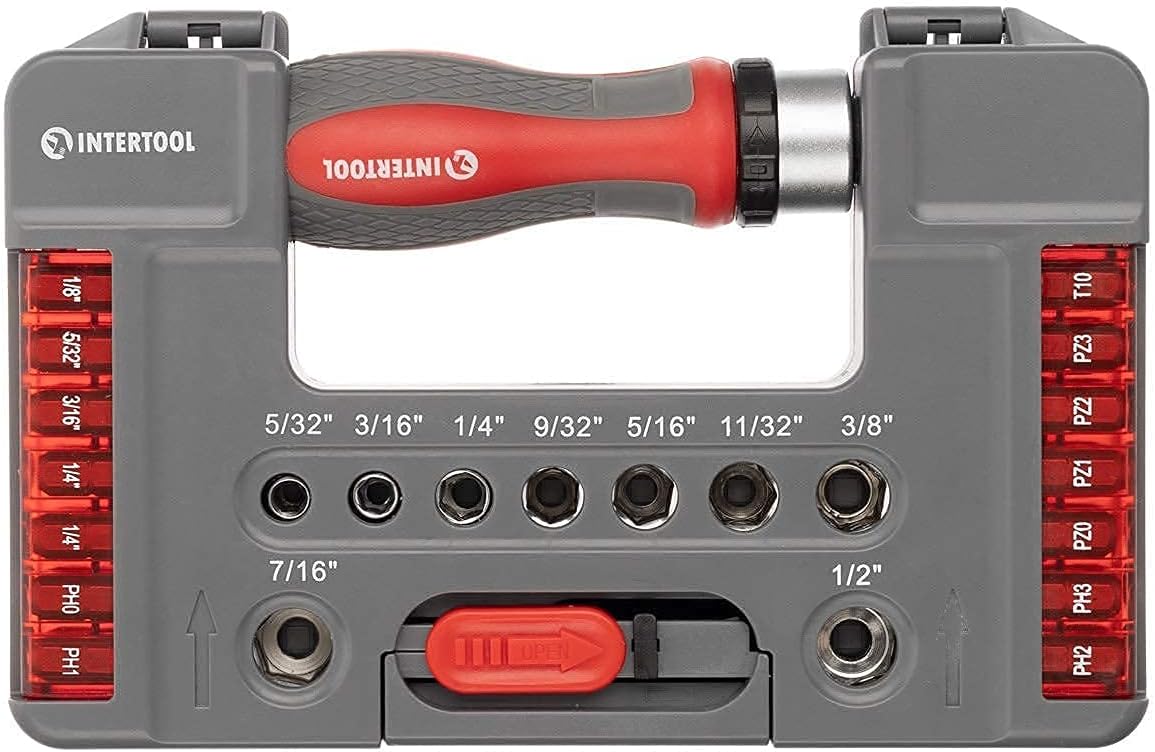 38-Piece Ratchet Screwdriver Set with Bits & Sockets in Compact Storage Case - Multi All In One Tool